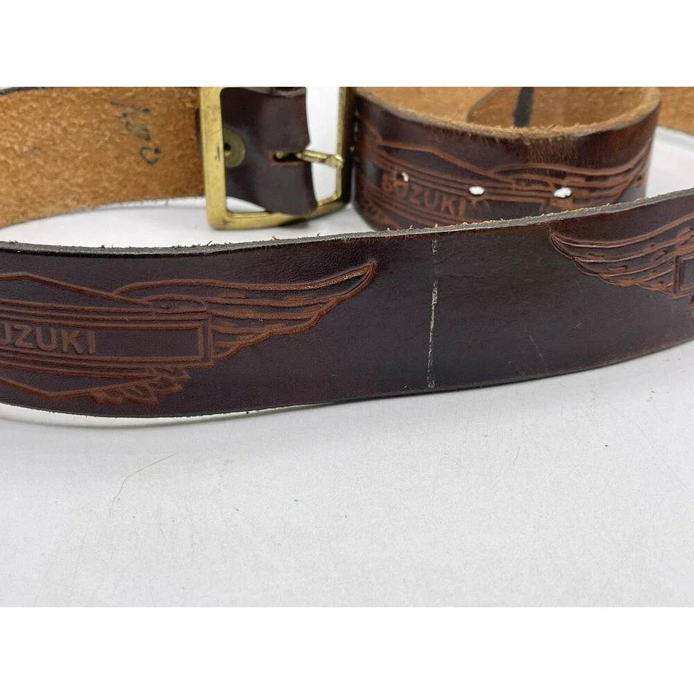 Vintage Suzuki Brand Emblem Leather Belt Engraved Car Motorcycle Bike +
